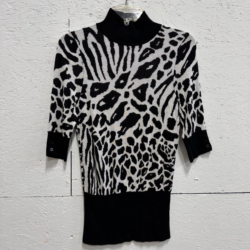Express Design Studio M Sweater Black White Zebra Print Mock Neck Indie Sleaze